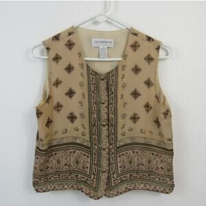 Liz Claiborne Size 8 Women's 100% Silk Funky Pattern Vest Button Front